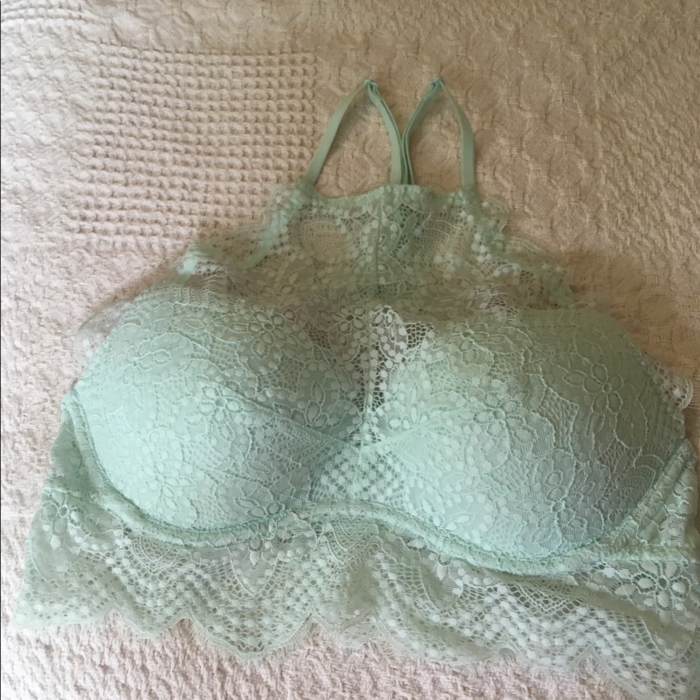 PINK lace High neck push up green bra